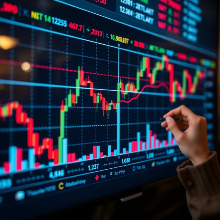 Trading charts and digital graphs illustrating market trends and fluctuations
