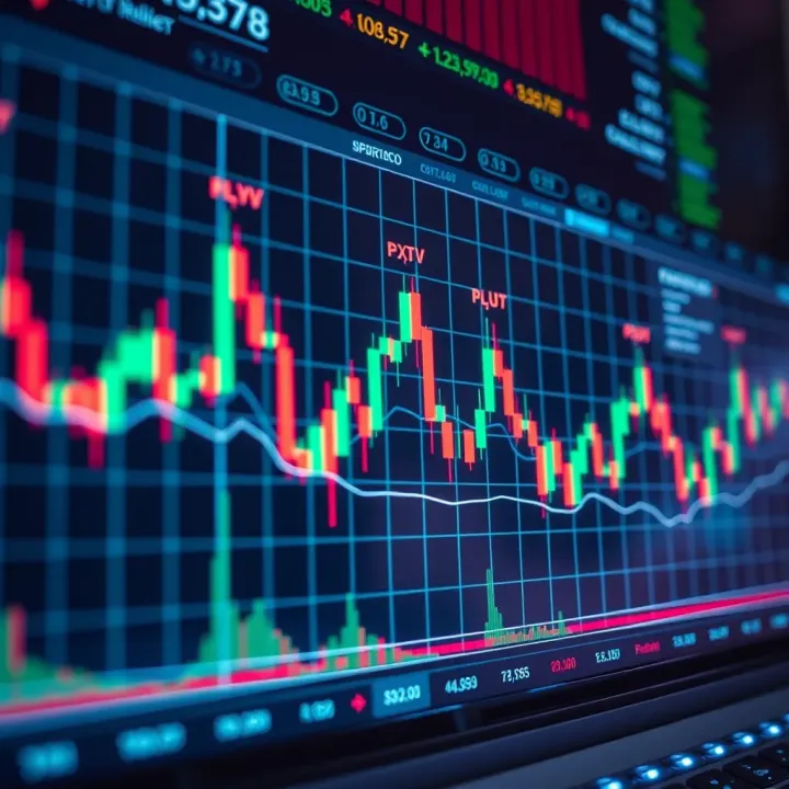 Graph showing cryptocurrency price fluctuations over a short period with candlestick patterns