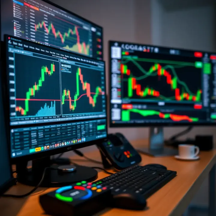 Essential Tools for Forex Market Analysis Financial tools and charts displayed on computer screens used for analyzing Forex market trends