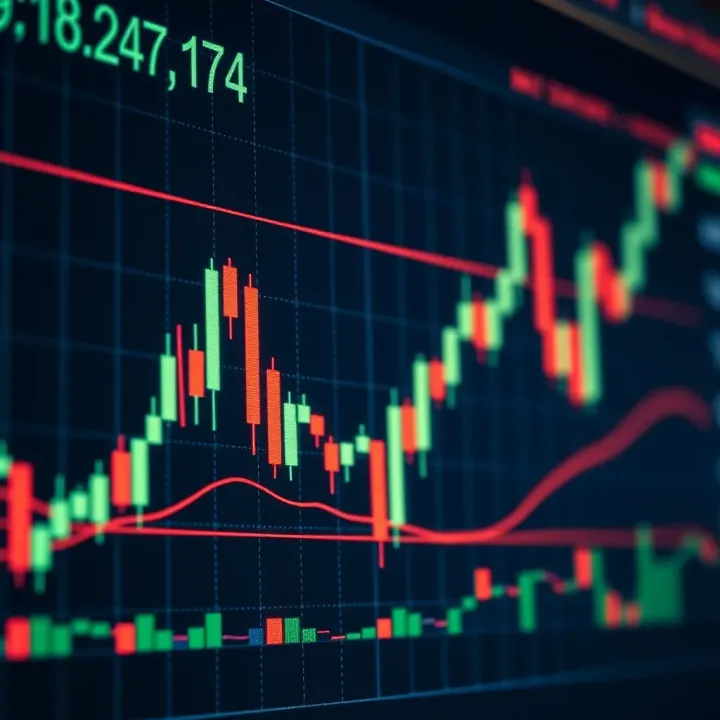 Chart displaying candlestick patterns and price movements on a digital trading platform