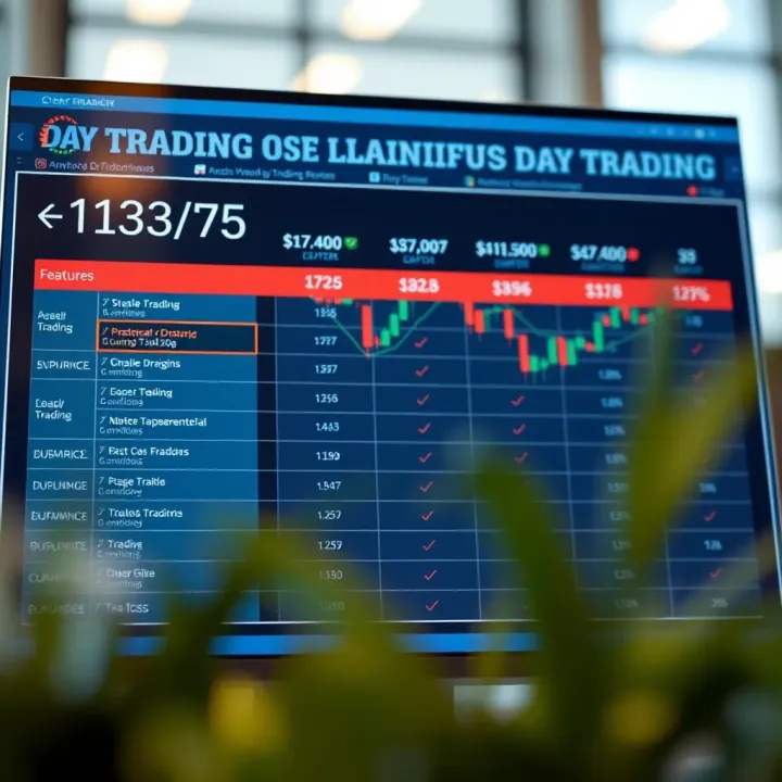 Comparison chart showing key features and costs of different trading brokers tailored for day trading