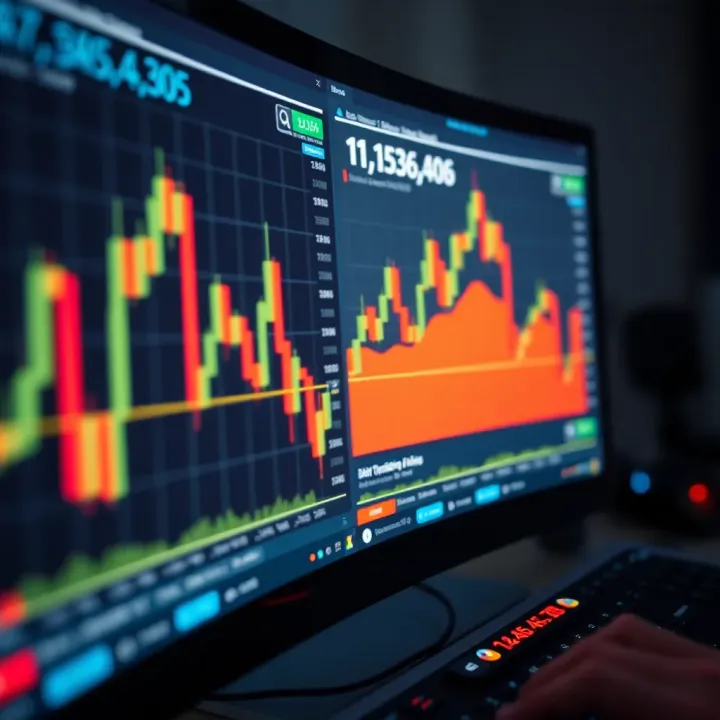 Trading software interface displaying real-time stock charts and technical indicators