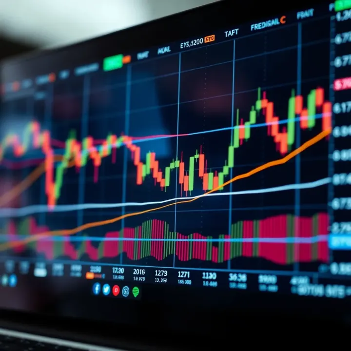 Graph showing stock price fluctuations during a trading day with indicators