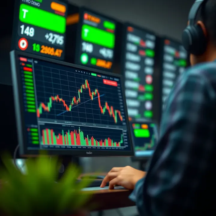 Illustration of a trading platform interface with demo account features