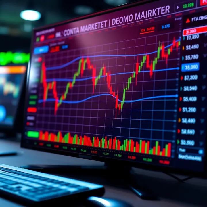 Graphical representation of stock market simulation on digital screen