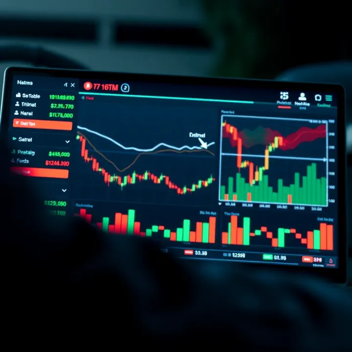 Diagram showing a demo trading account interface displaying virtual funds and market charts for practice trading