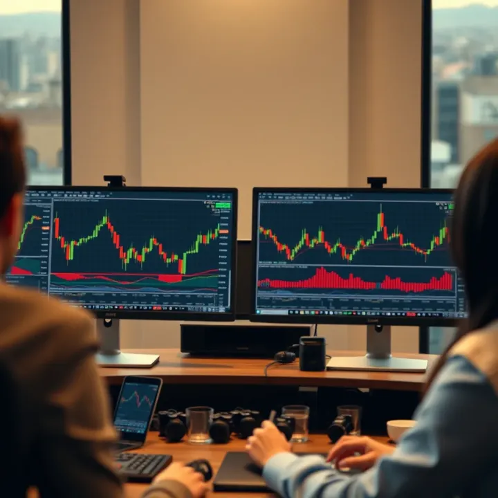 Comparison Between Demo Account and Real Market Trading Comparison between simulated trading and real market trading on dual monitors