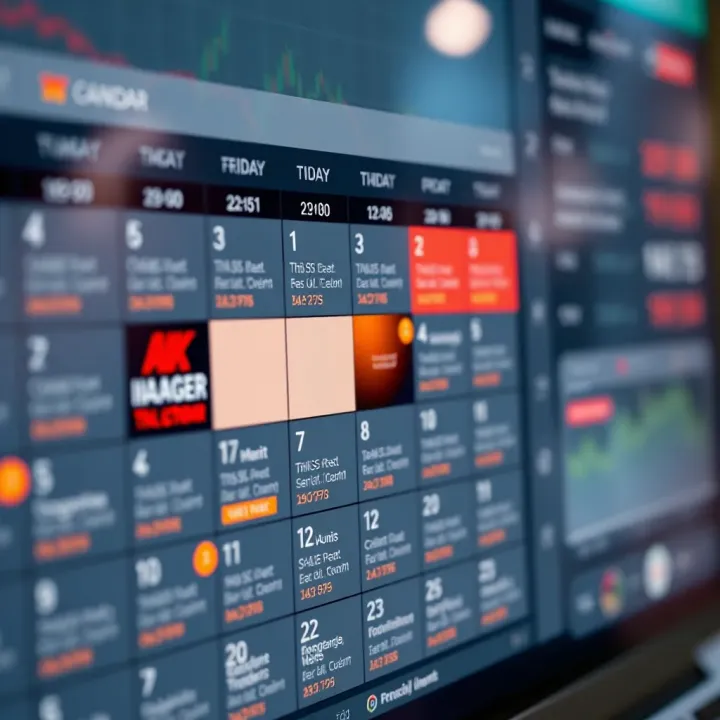 Digital Calendar Highlighting Key Economic Events Digital calendar displaying highlighted economic event dates and relevant financial data