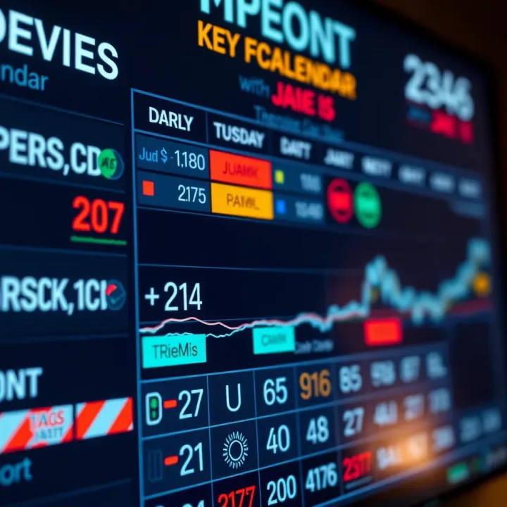 Economic calendar displaying upcoming financial events and indicators on a digital screen