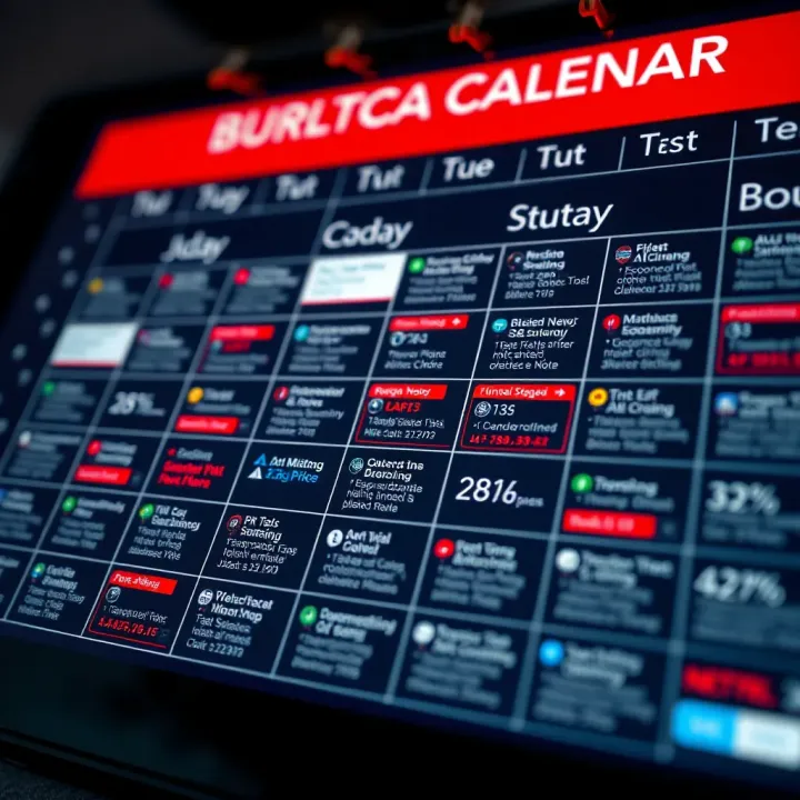 Calendar displaying various economic events marked with icons representing financial news and data releases