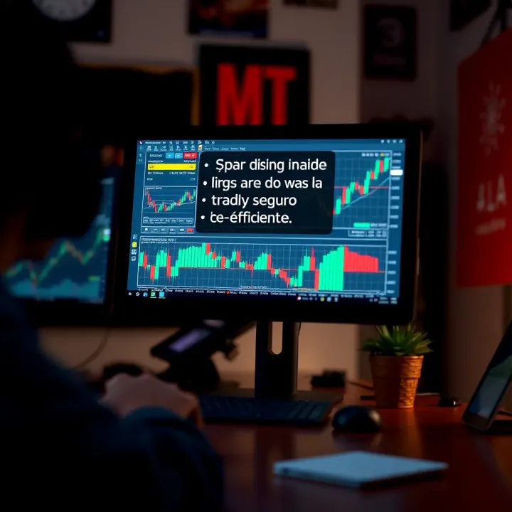 Financial Control and Emotional Discipline in Trading Illustration of a trader's desk showing a computer screen with trading graphs and notes on discipline and financial control