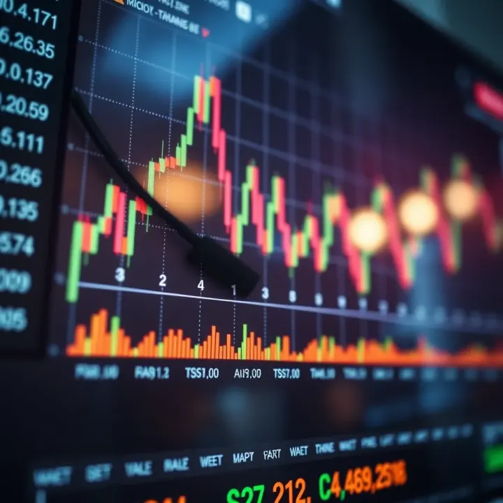 Graph showing currency exchange rate fluctuations on a digital trading platform