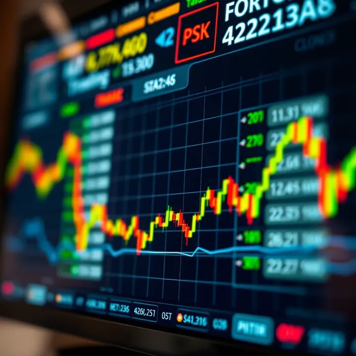 Chart showing currency exchange rates fluctuating on a digital trading platform