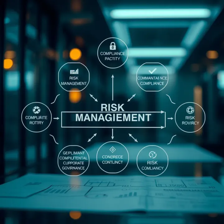 Diagram illustrating key concepts of risk management and compliance integration within organizational governance