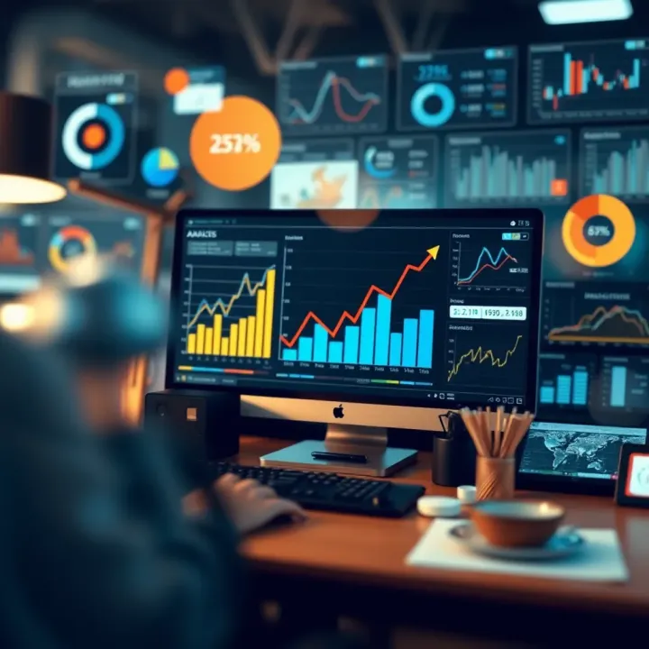Visualization of Market Analysis Tools and Methodologies Illustration showing tools and methods used in market analysis with graphs and data visualization