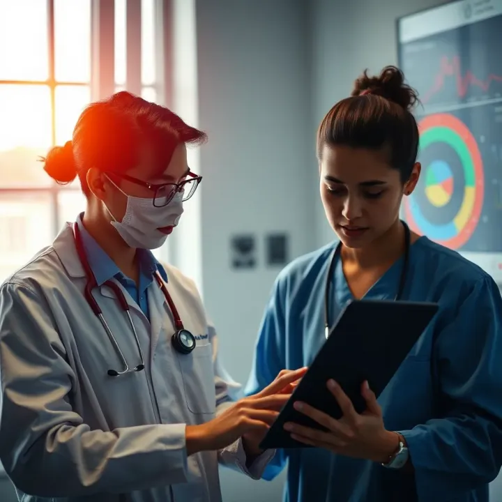 Healthcare professionals analyzing hospital risk data using digital tools