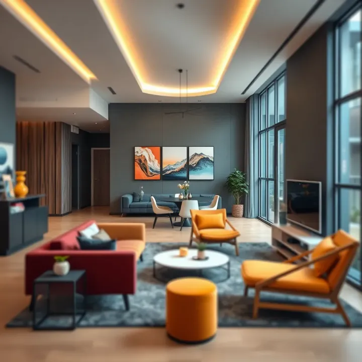 Modern interior design concept with innovative furniture and vibrant colors