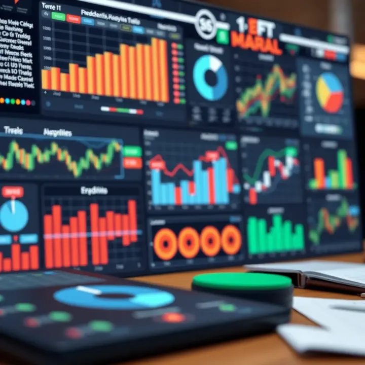 Visualization of Market Analysis Tools and Techniques Graphical representation of various market analysis tools including charts, graphs and digital interfaces