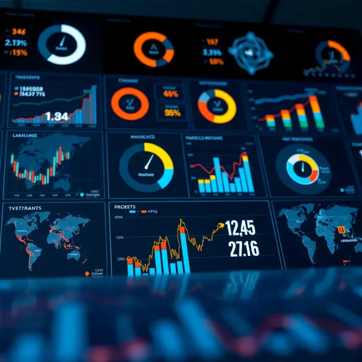 Dashboard with various charts and data sources for market research