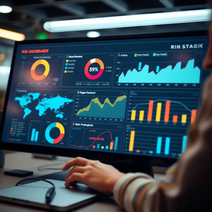 Technology Dashboard for Risk Analysis and Mitigation Modern technology dashboard displaying risk analysis and mitigation strategies