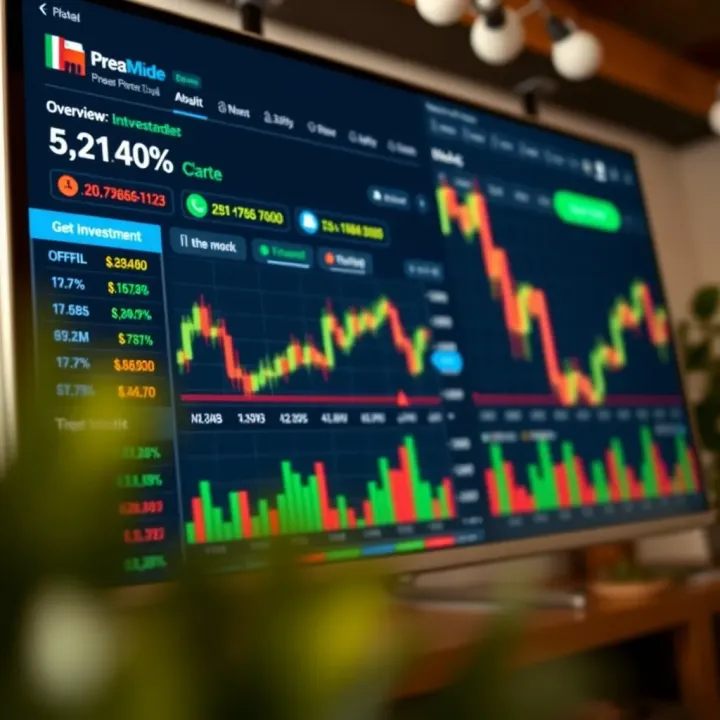 Interface of a demo trading platform showing virtual investment options and market charts