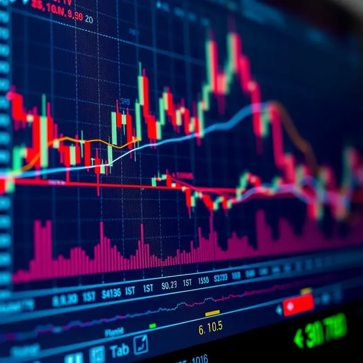 Stock market chart with technical indicators and trend lines for day trading analysis