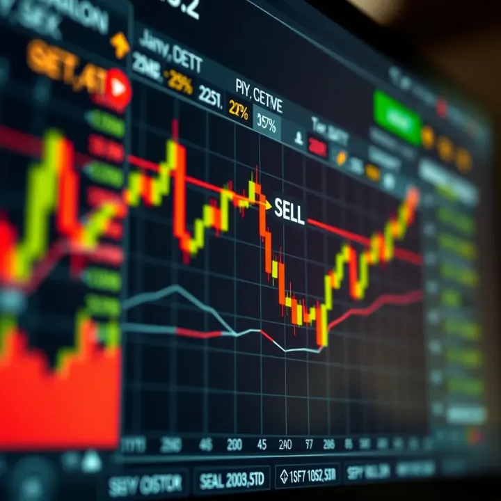 Graph showing market trends with buy and sell points highlighted