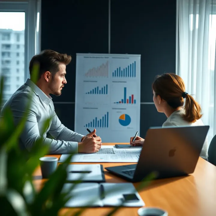 Identifying Business Opportunities and Threats through Strategic Planning Strategic planning meeting with charts and graphs highlighting business opportunities and potential threats