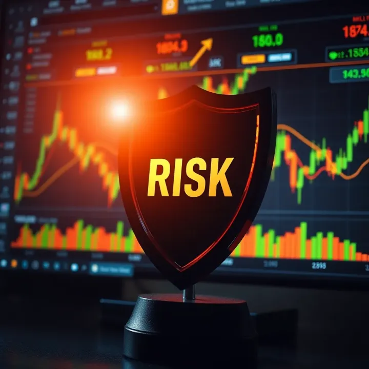 Risk management concept with shield protecting financial assets on digital screen