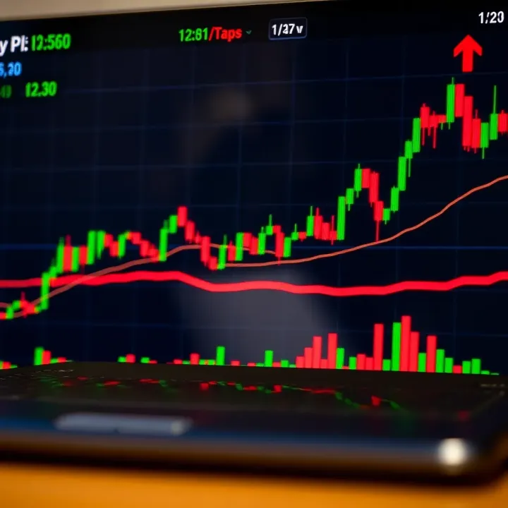 Graph showing stock market trends with indicators highlighting entry and exit points for day trading strategies