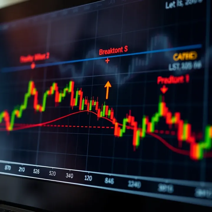 Graph illustrating support and resistance levels with breakout points emphasizing market movement detection