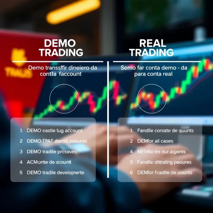 Differences Between Demo and Real Trading Accounts Illustration showing the comparison between a demo trading account and a real trading account with distinct features highlighted