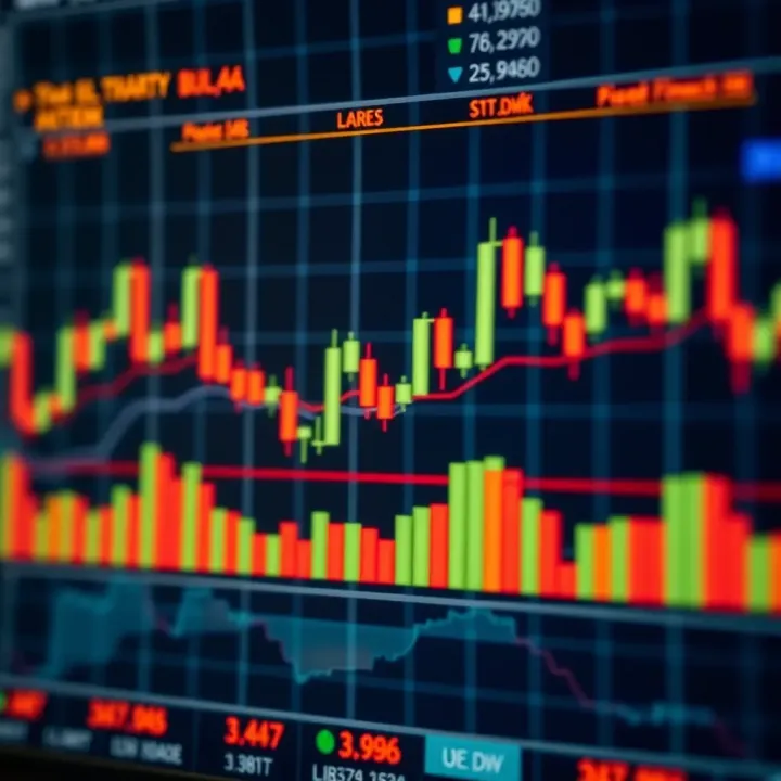 Detailed candlestick chart showing bullish and bearish patterns in financial market