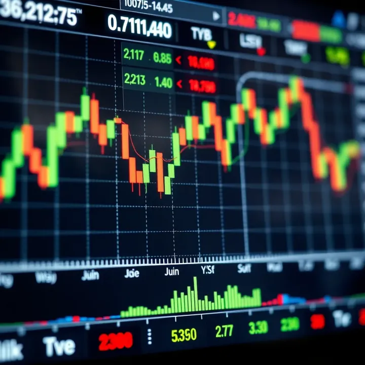 Chart displaying Forex currency pairs with upward and downward trends indicating market fluctuations