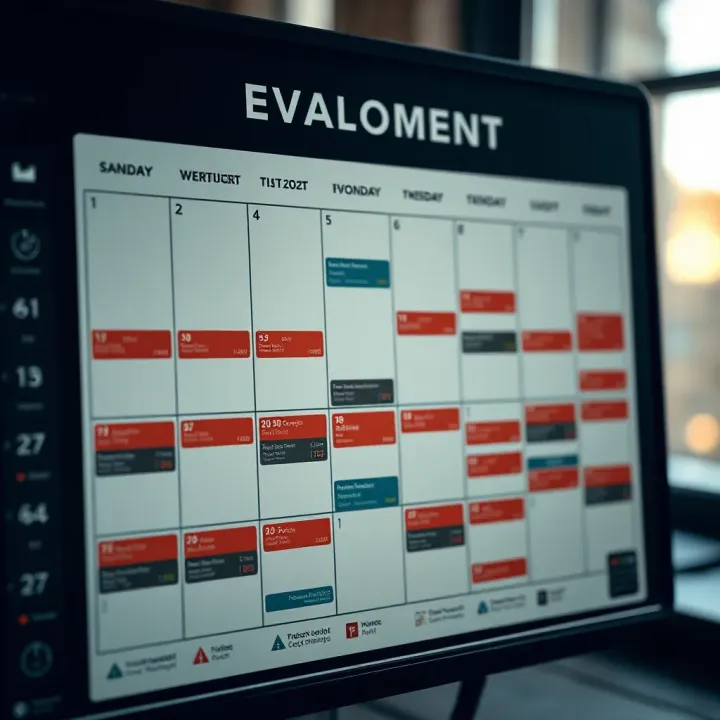 Calendar displaying key economic events and financial market indicators